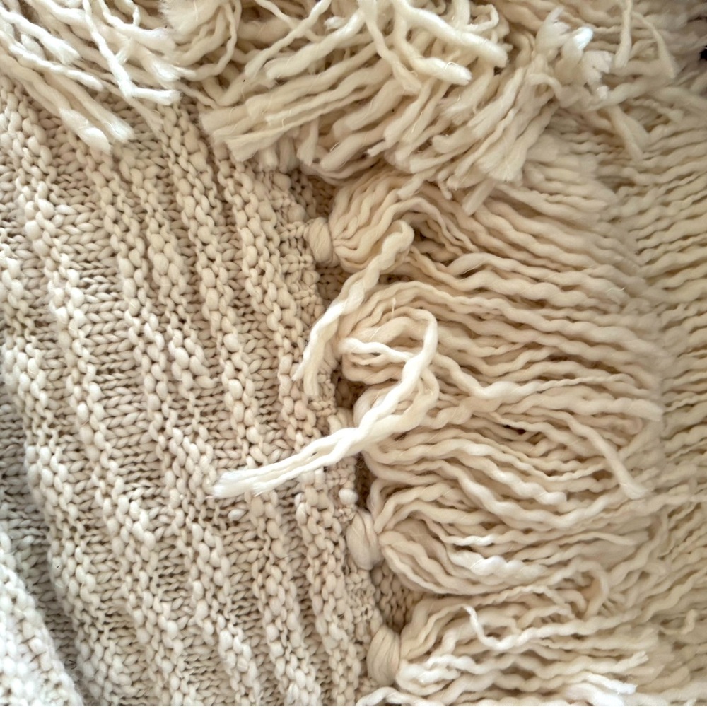 Chunky Cream Colored Raised Stripe Knitted Throw with Tassels - Picture 8 of 10
